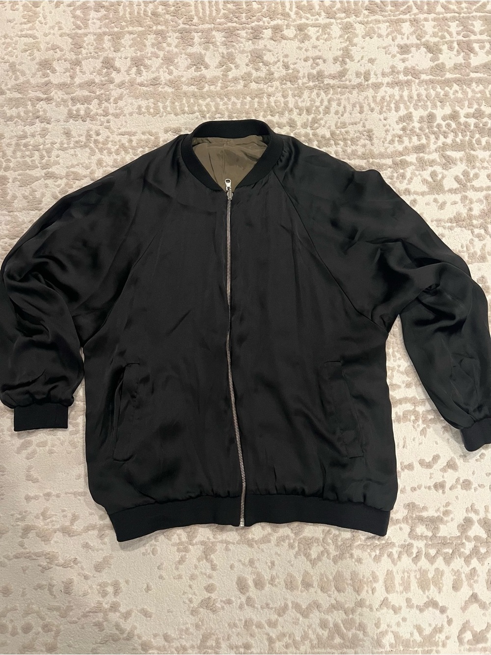 Zara Reversible Satin Bomber Jacket - Black & Olive Green (Size Small)